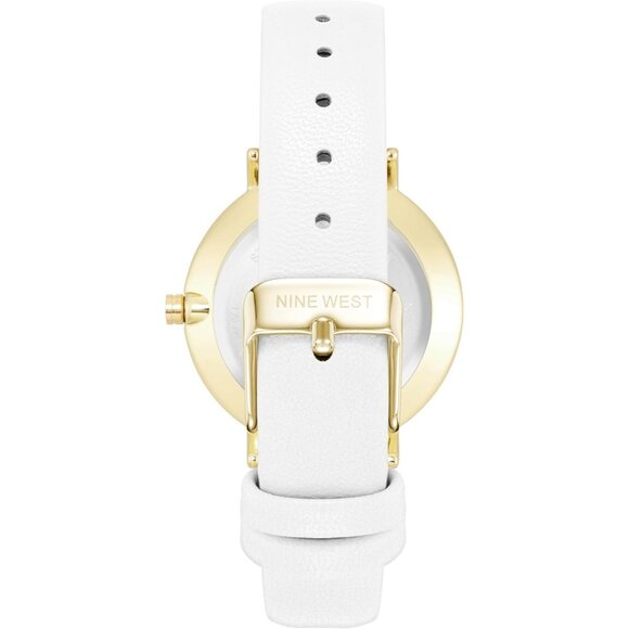 Women\'s Faux Leather Strap White/Gold Tone Buckle Closure Crystal Lens Watch